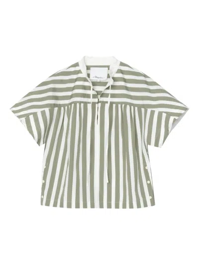 3.1 Phillip Lim Striped Tie-neck Top In Green
