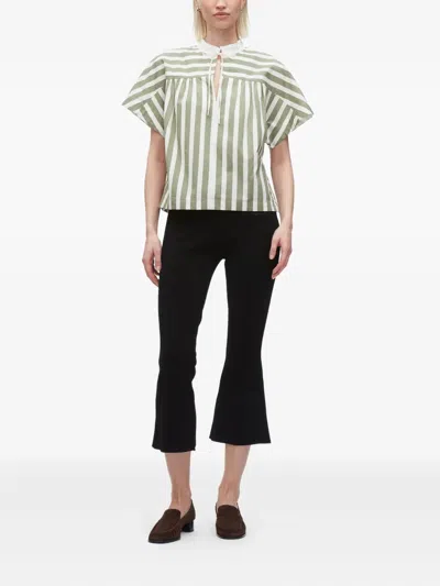 3.1 Phillip Lim Striped Tie-neck Top In Green
