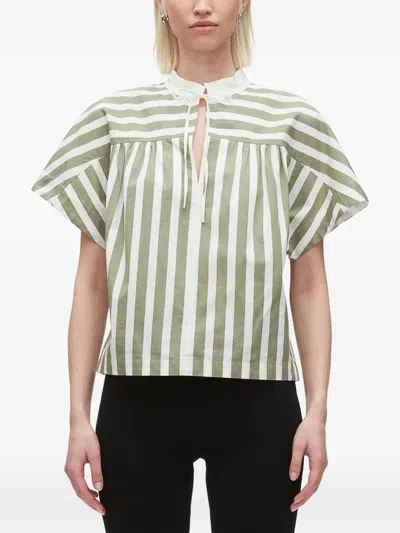 3.1 Phillip Lim Striped Tie-neck Top In Green
