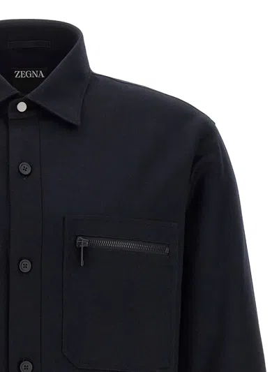 Zegna Padded Techmerino Shirt Jacket In Black