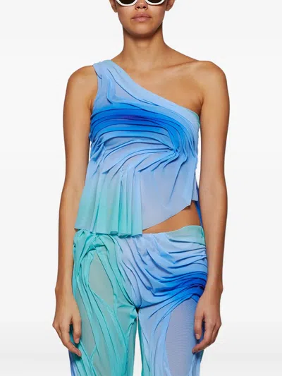 Di Petsa Wetlook One Shoulder Gradient Top Moonlight Gradient In Blue