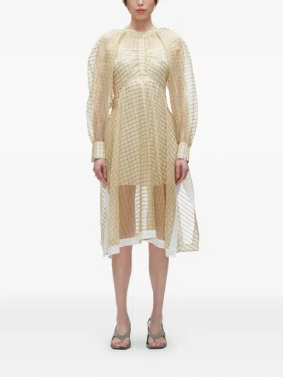 3.1 Phillip Lim Puff-sleeve Checked Midi Dress In Gold