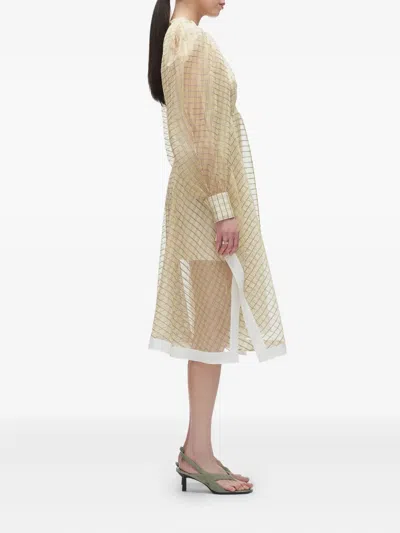 3.1 Phillip Lim Puff-sleeve Checked Midi Dress In Gold