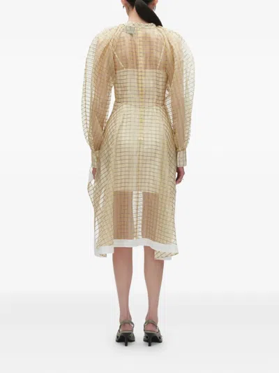 3.1 Phillip Lim Puff-sleeve Checked Midi Dress In Gold