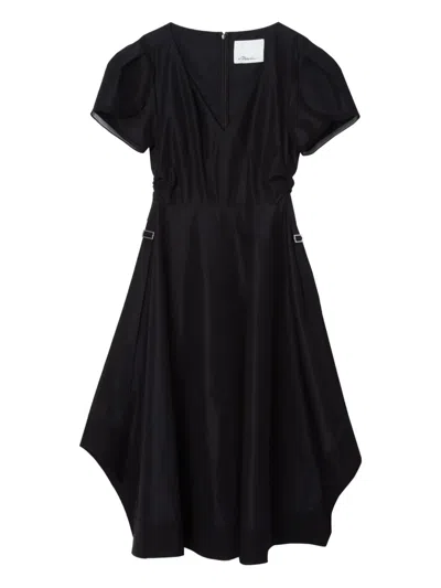 3.1 Phillip Lim Puff-sleeve V-neck Midi Dress In Black