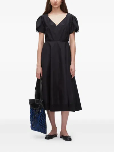3.1 Phillip Lim Puff-sleeve V-neck Midi Dress In Black