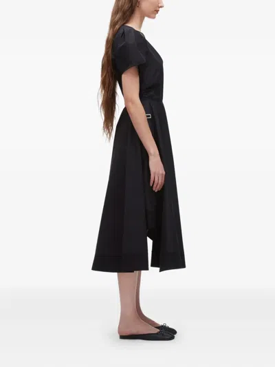 3.1 Phillip Lim Puff-sleeve V-neck Midi Dress In Black