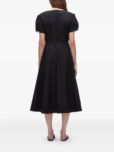 3.1 Phillip Lim Puff-sleeve V-neck Midi Dress In Black
