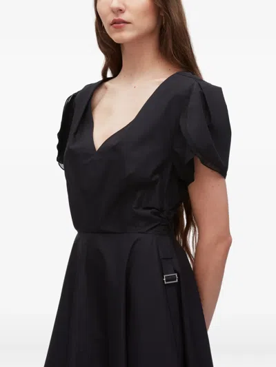 3.1 Phillip Lim Puff-sleeve V-neck Midi Dress In Black