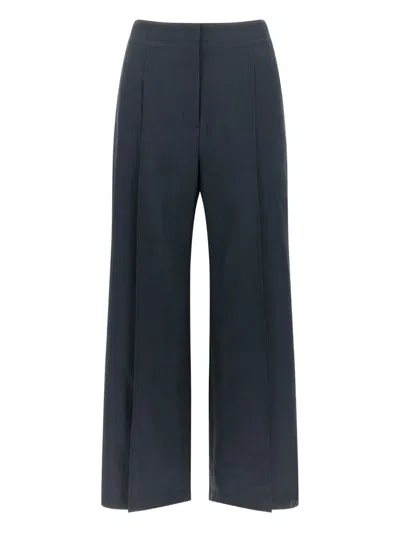 Theory City Pleated High Waist Wide Leg Pants In Blue