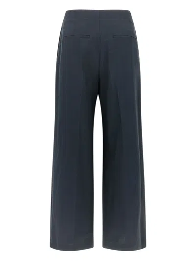 Theory City Pleated High Waist Wide Leg Pants In Blue