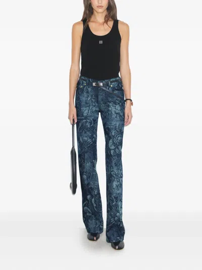 Tory Burch Printed-pattern Flared Jeans In Blue