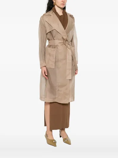 Antonelli Collar-buttoned Belted Trench Coat In Neutral