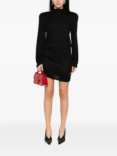 Jacquemus Short Dress With Asymmetric Hem And Ruched Detailing In Black