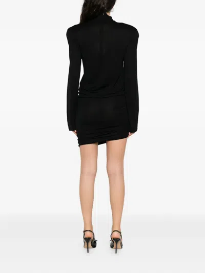 Jacquemus Short Dress With Asymmetric Hem And Ruched Detailing In Black