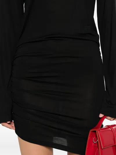 Jacquemus Short Dress With Asymmetric Hem And Ruched Detailing In Black