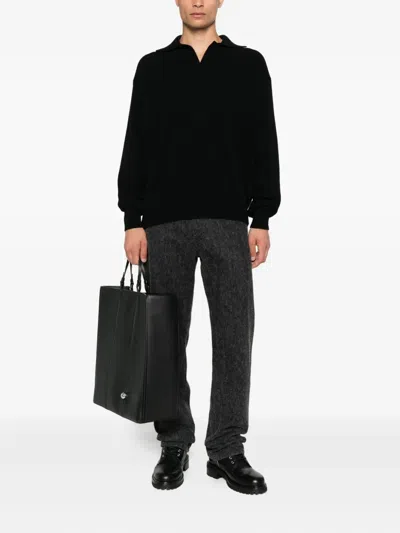 Roberto Collina Long Sleeve Ribbed Sweater In Black