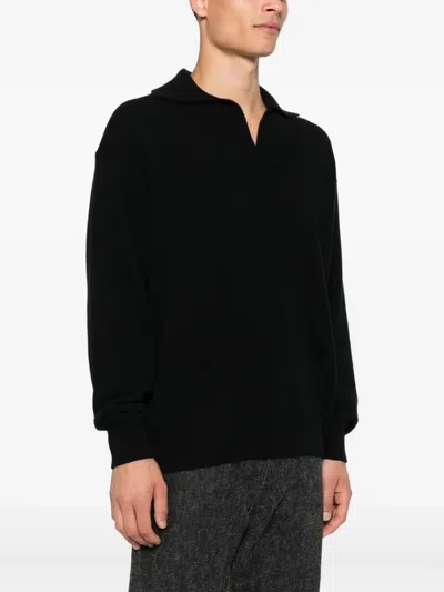 Roberto Collina Long Sleeve Ribbed Sweater In Black
