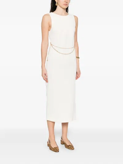 Twinset Chain-embellished Sleeveless Midi Dress In White