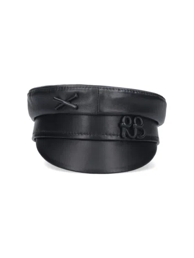 Ruslan Baginskiy Baker Boy Leather Hat Black