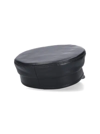 Ruslan Baginskiy Baker Boy Leather Hat Black