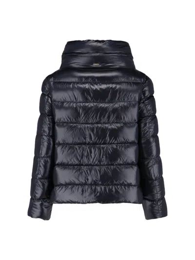 Herno Quilted High-collar Black Nylon Coat In Black