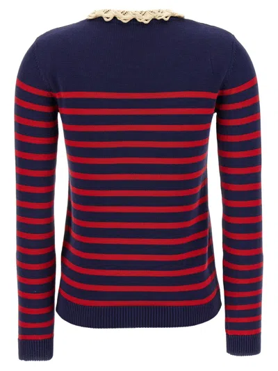 Valentino Knitwear Sweater Asymmetric Neck Design In Blue
