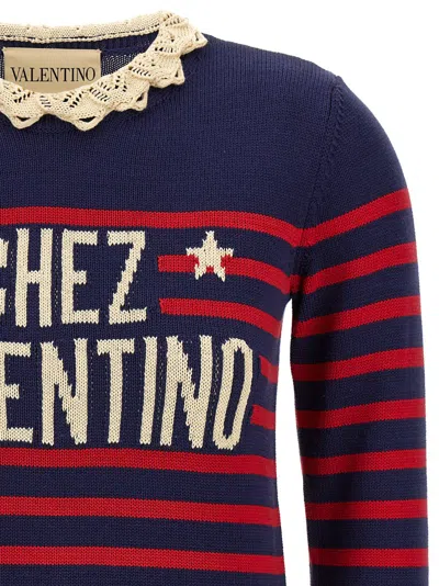 Valentino Knitwear Sweater Asymmetric Neck Design In Blue