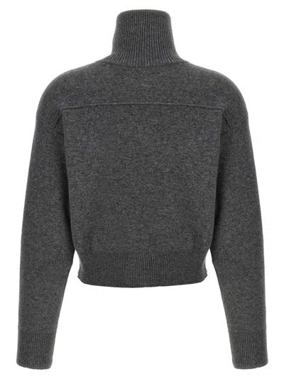 Brunello Cucinelli Shiny Zipper Pull Sweaters And Cardigans Gray