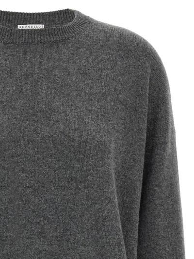 Brunello Cucinelli Cashmere Crew Neck Sweater In Gray
