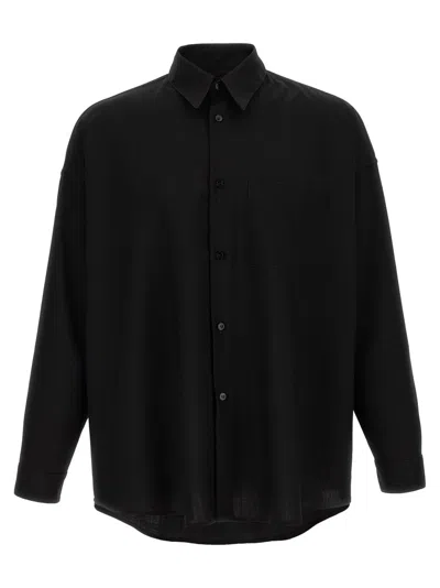 Marni Cool Wool Shirt With Contrast Stitching Shirt And Blouse Black In Black