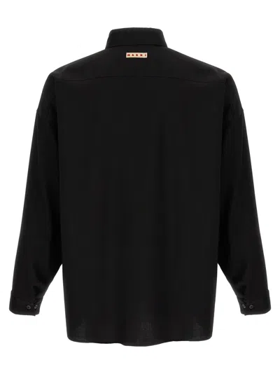 Marni Cool Wool Shirt With Contrast Stitching Shirt And Blouse Black In Black
