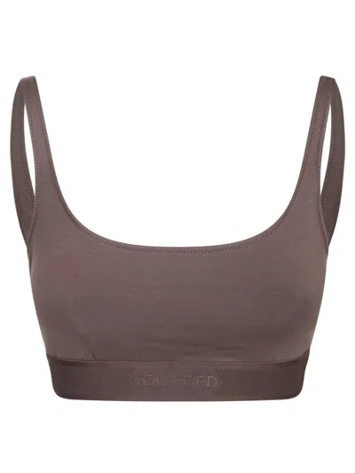 Tom Ford Logo Underband Bralette Bra In Brown