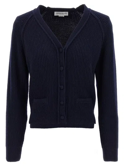 Victoria Beckham 'hem' Cardigan With V-neckline And Pockets In Blue