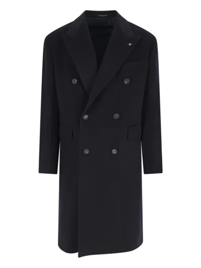 Tagliatore Black Double-breasted Coat With Four Pockets In Black