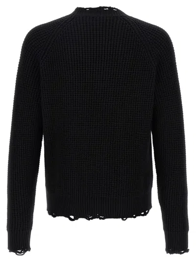Dsquared2 Textured Knit Sweater With Raw Hem And Distressed Detailing In Black