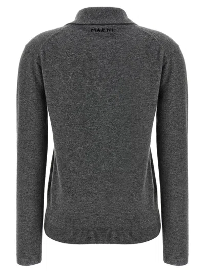 Marni Virgin Wool Cardigan With Contrasting Collar In Gray