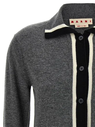 Marni Virgin Wool Cardigan With Contrasting Collar In Gray