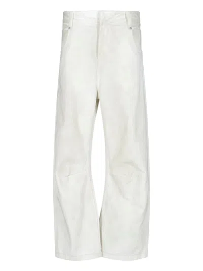 Entire Studios Distressed White Wide-leg Jeans With Five-pocket Design