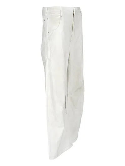 Entire Studios Distressed White Wide-leg Jeans With Five-pocket Design