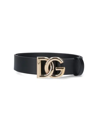 Dolce & Gabbana Black Belt With Gold-tone Logo Buckle