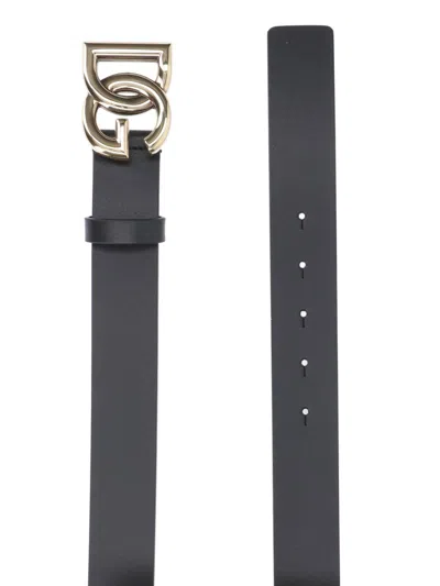 Dolce & Gabbana Black Belt With Gold-tone Logo Buckle