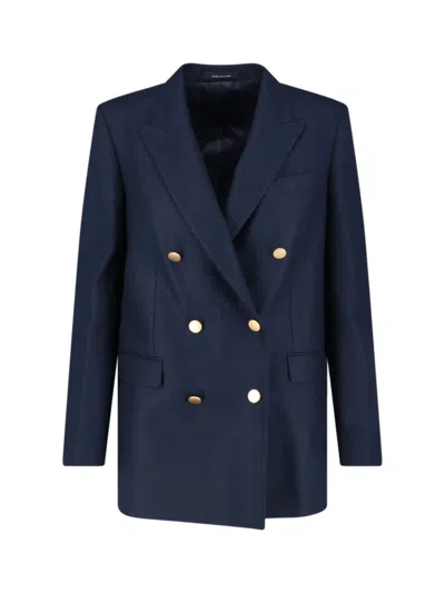 Tagliatore Tailored Double-breasted Jacket With Gold Buttons In Blue