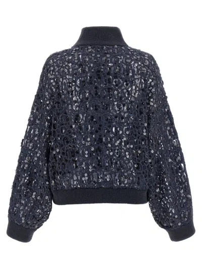 Brunello Cucinelli Dazzling Croc Embroidery Sweaters And Cardigans Blue