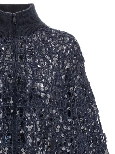 Brunello Cucinelli Dazzling Croc Embroidery Sweaters And Cardigans Blue
