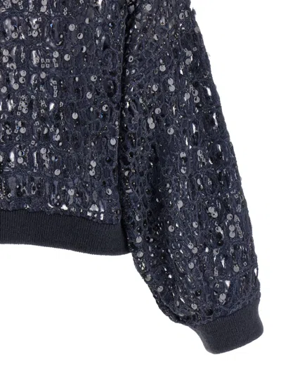 Brunello Cucinelli Dazzling Croc Embroidery Sweaters And Cardigans Blue