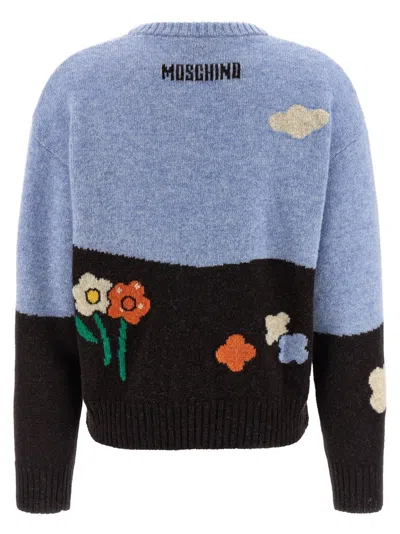 Moschino Shetland Wool Sweater With Landscape Intarsia In Multi
