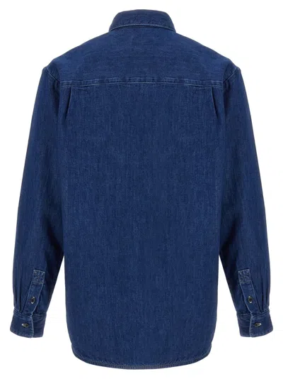 Apc A.p.c. Button-down Denim Shirt With Logo Detail In Blue