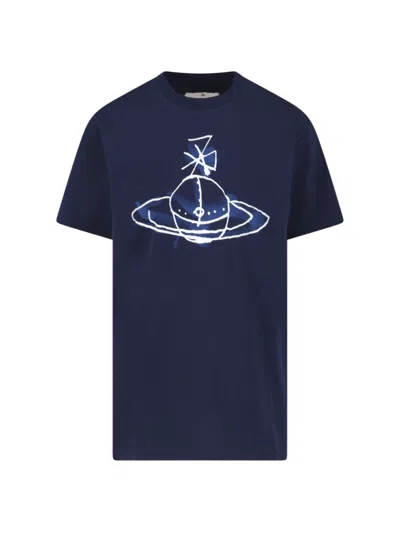 Vivienne Westwood Crew Neck Graphic Print Short Sleeves Top In Blue