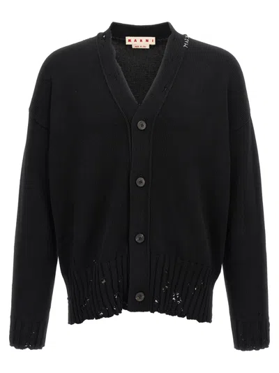 Marni Logo Embroidery Cardigan Sweaters And Cardigans Black